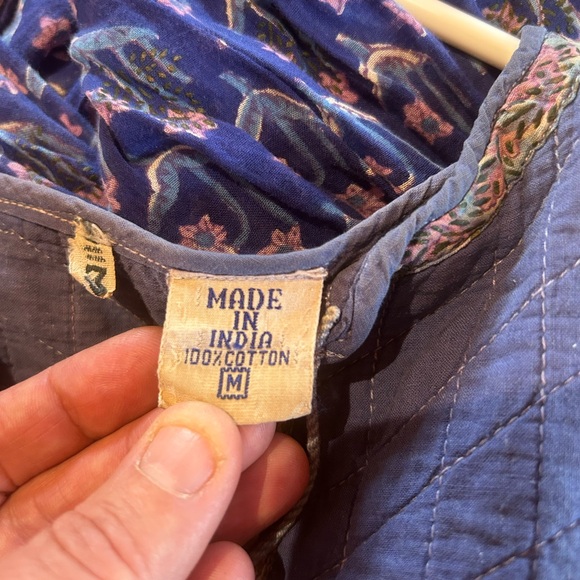 Vintage 70s Indian Cotton Gauze Blockprint Floral Boho Dress Size M - Picture 15 of 16